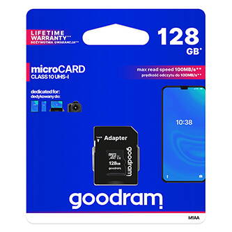 Goodram Micro Secure Digital Card, 128GB, micro SDXC, M1AA-1280R12, UHS-I U1 (Class 10), s adaptérem