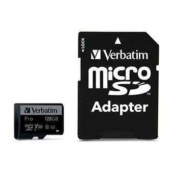 Verbatim paměťová karta Pro MicroSD, 128GB, micro SDXC, 47044, UHS 3 (U3), s adaptérem