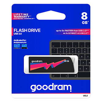 Goodram USB flash disk, USB 3.0 (3.2 Gen 1), 8GB, UCL3, černý, UCL3-0080K0R11, USB A, s výsuvným konektorem