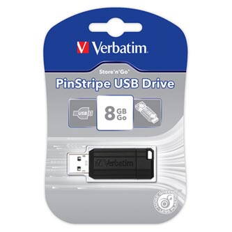 Verbatim USB flash disk, USB 2.0, 8GB, PinStripe, Store N Go, černý, 49062, USB A, s výsuvným konektorem