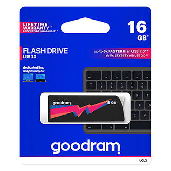 Goodram USB flash disk, USB 3.0 (3.2 Gen 1), 16GB, UCL3, černý, UCL3-0160K0R11, USB A, s výsuvným konektorem