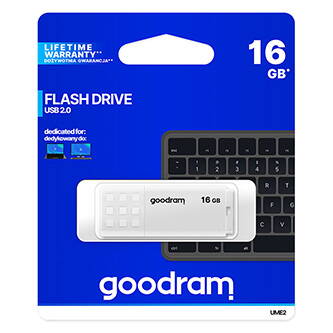 Goodram USB flash disk, USB 2.0, 16GB, UME2, bílý, UME2-0160W0R11, USB A, s krytkou