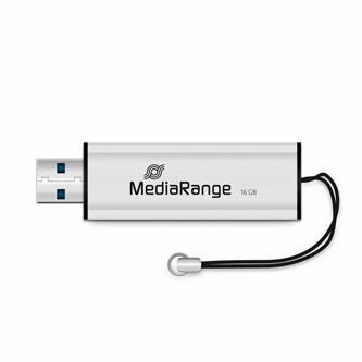 MediaRange USB flash disk, USB USB 3.0 (3.2 Gen 1), 16GB, stříbrný, MR915, USB A, s poutkem, vysouvací