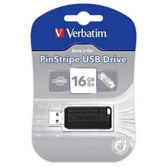 Verbatim USB flash disk, USB 2.0, 16GB, PinStripe, Store N Go, černý, 49063, USB A, s výsuvným konektorem