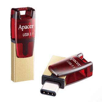 Apacer USB flash disk OTG, 3.1/3.1 Typ C, 32GB, AH180, zlatý, červený, AP32GAH180R-1, s krytkou
