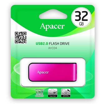 Apacer USB flash disk, USB 2.0, 32GB, AH334, růžový, AP32GAH334P-1, USB A, s výsuvným konektorem