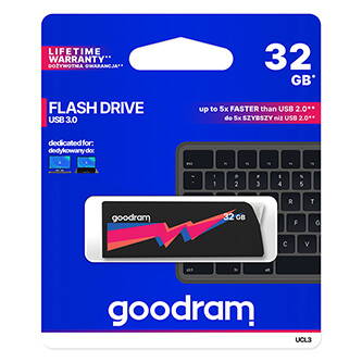Goodram USB flash disk, USB 3.0 (3.2 Gen 1), 32GB, UCL3, černý, UCL3-0320K0R11, USB A, s výsuvným konektorem