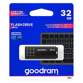 Goodram USB flash disk, USB 3.0 (3.2 Gen 1), 32GB, UME3, černý, UME3-0320K0R11, USB A, s krytkou