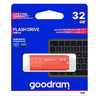 Goodram USB flash disk, USB 3.0 (3.2 Gen 1), 32GB, UME3, oranžový, UME3-0320O0R11, USB A, s krytkou