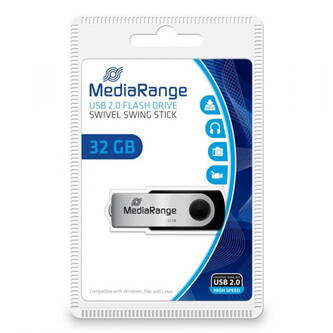 MediaRange USB flash disk, USB 2.0, 32GB, černý, MR911, USB A, swivel