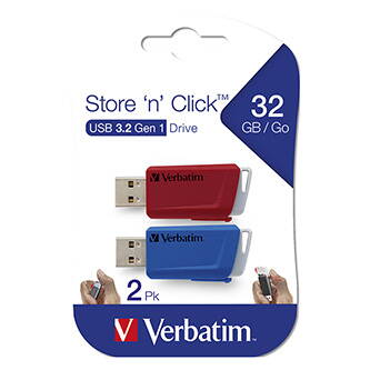 Verbatim USB flash disk, USB 3.0 (3.2 Gen 1), 32GB, Store N Click, mix barev, 49308, USB A, s výsuvným konektorem, 2ks