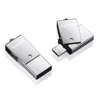 Apacer USB flash disk OTG, USB 3.0 (3.2 Gen 1), 64GB, AH750, stříbrný, AP64GAH750S-1, USB A / USB Micro  B, s otočnou krytkou