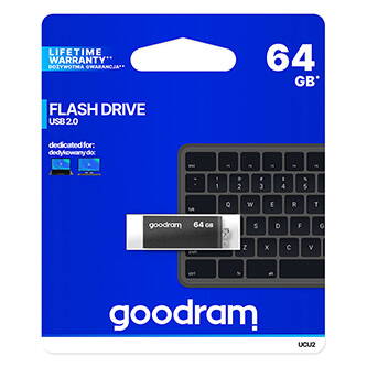 Goodram USB flash disk, 2.0, 64GB, UCU2, černý, UCU2-0640K0R11, podpora OS Win 7, nové papírové balení