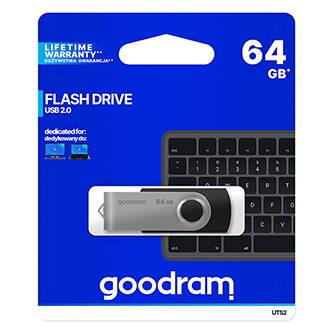 Goodram USB flash disk, USB 2.0, 64GB, UTS2, černý, UTS2-0640K0R11, USB A, s otočnou krytkou
