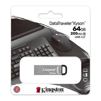 Kingston USB flash disk, USB 3.0 (3.2 Gen 1), 64GB, DataTraveler(R) Kyson, stříbrný, DTKN/64GB, s poutkem
