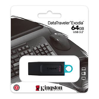 Kingston USB flash disk, USB 3.0 (3.2 Gen 1), 64GB, DataTraveler Exodia, černý, DTX/64GB, USB A, s krytkou