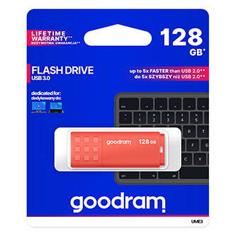 Goodram USB flash disk, USB 3.0 (3.2 Gen 1), 128GB, UME3, oranžový, UME3-1280O0R11, USB A, s krytkou