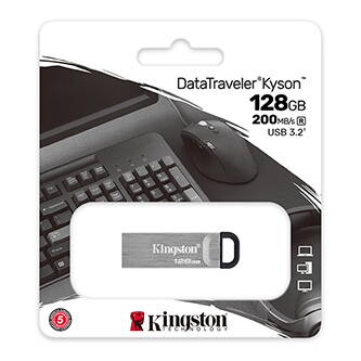 Kingston USB flash disk, USB 3.0 (3.2 Gen 1), 128GB, DataTraveler(R) Kyson, stříbrný, DTKN/128GB, s poutkem