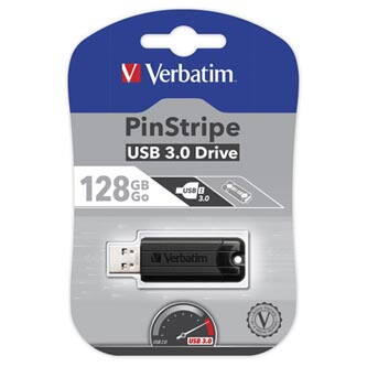 Verbatim USB flash disk, USB 3.0 (3.2 Gen 1), 128GB, PinStripe, Store N Go, černý, 49319, USB A, s výsuvným konektorem