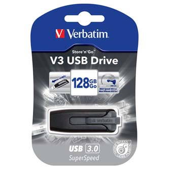 Verbatim USB flash disk, USB 3.0 (3.2 Gen 1), 128GB, V3, Store N Go, černý, 49189, USB A, s výsuvným konektorem