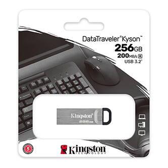 Kingston USB flash disk, USB 3.0 (3.2 Gen 1), 256GB, DataTraveler(R) Kyson, stříbrný, DTKN/256GB, USB A, s poutkem