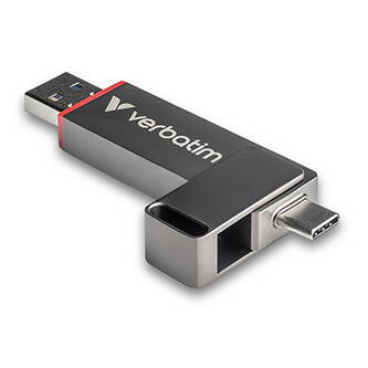 Verbatim USB flash disk, USB C a USB 3.2 Gen 1, 128GB, Dual QuickStick, šedý, 32040, USB C, s poutkem