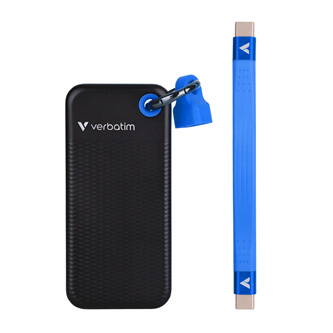 SSD Verbatim 96.1 x 45.1 x 10 mm, externí USB C 3.2 Gen 2, 1000GB, 1TB, Pocket SSD Black/Blue, 32191, M.2, obsahuje USB C kabel a