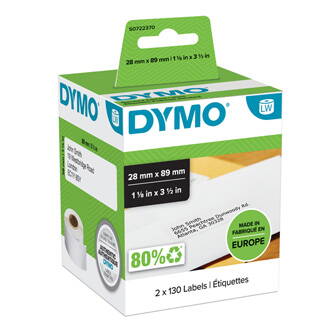 Dymo papírové štítky 89mm x 28mm, bílé, adresní, 2X130 ks, 99010, S0722370