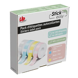 UPrint etikety 14mmx40mm, pink,yellow,blue,transparent, 180 etiket, baleno po 4 ks, UP21 4x180 PASTEL, pro tiskárny etiket UPrint