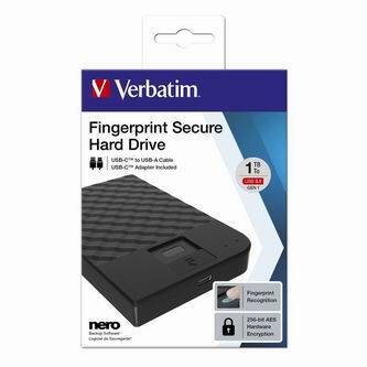 Verbatim externí pevný disk, Fingerprint Secure HDD, 2.5", USB 3.0 (3.2 Gen 1), 1TB, 53650, černý, šifrovaný s čtečkou otisků prst