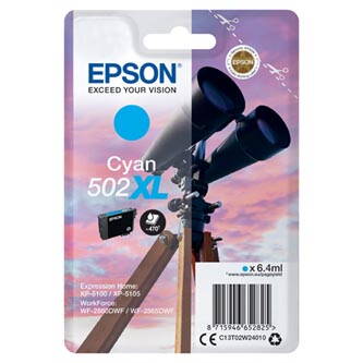 Epson originální ink C13T02W24010, 502XL, T02W240, cyan, 470str., 6.4ml, Epson XP-5100, XP-5105, WF-2880dwf, WF2865dwf