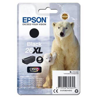 Epson originální ink C13T26214012, T262140, 26XL, black, 12,2ml, Epson Expression Premium XP-800, XP-700, XP-600