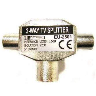 TV Rozbočovač, Anténní, Koax 2x M-Koax (9,5mm) F, 0, stříbrná, kovový