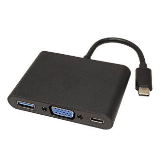 USB (3.1) Adaptér, USB C (3.1) M-VGA F + USB A (3.0) F + USB C (3.1) F, 0, černý, plastic bag, 2560x1600@60Hz, USB PD