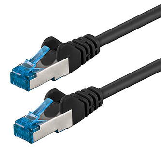 Síťový LAN kabel S/FTP patchcord, Cat.6a, RJ45 samec - RJ45 samec, 50 m, dvojitě stíněný, LSOH, černý, 10 Gb/s, economy