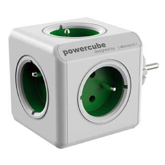 Rozbočovací zásuvka 240V, CEE7 (vidlice)-POWERCUBE, 0.1m, ORIGINAL, zelená, POWERCUBE, 5 zásuvek, dětské pojistky