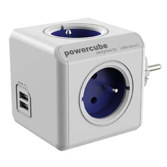 Rozbočovací zásuvka 240V, CEE7 (vidlice)-POWERCUBE, 0.1m, ORIGINAL USB, modrá, POWERCUBE, 4 zásuvky, 2xUSB porty