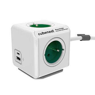 Rozbočovací zásuvka 250V, CEE7 (vidlice) - POWERCUBE, 1.5m, ORIGINAL USB, zelená, POWERCUBE, 4 zásuvky, USB A+C, Power Delivery, Q