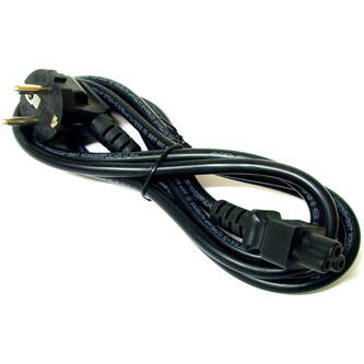 Síťový kabel 230V napájecí k notebooku, CEE7 (vidlice) - C5, 2m, VDE approved, černý, Logo, blistr, koncovka ve tvaru trojlístku (