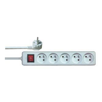 Síťový kabel 230V prodlužovací, CEE7 (vidlice)-zásuvka 5x, 5m, VDE approved, bílá, s vypínačem