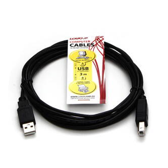 Kabel USB (2.0), USB A M- USB B M, 3m, černý, Logo