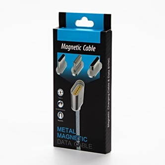 Magnetický kabel USB (2.0), USB A M- magnetické koncovky (typ C+lightning+microUSB), 1m, kulatý, opletený, stříbrný