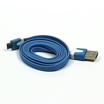 Kabel USB (2.0), USB A M- USB micro B M, 1m, plochý, modrý, Logo, blistr