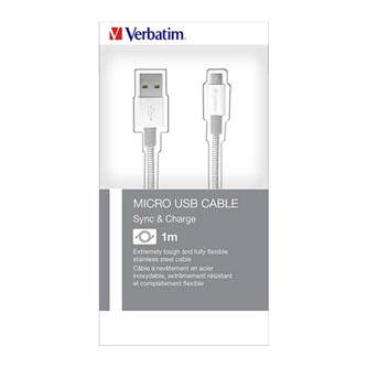 Kabel USB (2.0), USB A M- USB micro B M, 1m, stříbrný, Verbatim, box, 48862