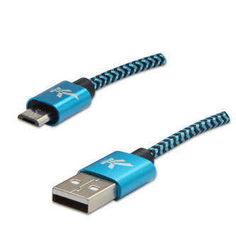 Kabel USB (2.0), USB A M- USB micro B M, 1m, 480 Mb/s, 5V/2A, modrý, Logo, box, nylonové opletení, hliníkový kryt konektoru
