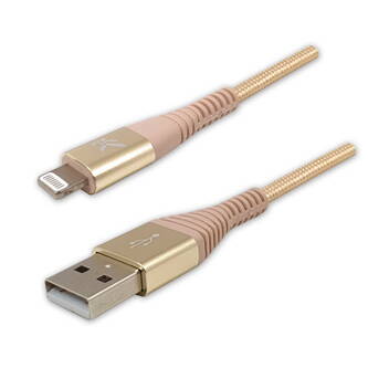 Kabel USB (2.0), USB A M- Apple Lightning C89 M, 1m, MFi certifikace, 5V/2,4A, zlatý, Logo, box, nylonové opletení, hliníkový kryt
