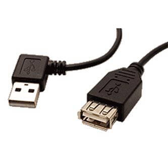 Kabel USB (2.0), USB A M- USB A F, 0.3m, lomený 90°(VLEVO), černý
