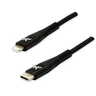 Kabel USB (2.0), USB C M- Apple Lightning C94 M, 1m, MFi certifikace, 5V/3A, černý, Logo, box, nylonové opletení, hliníkový kryt k
