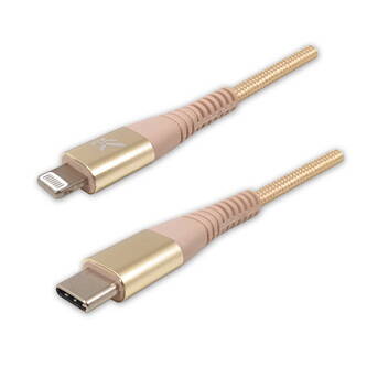 Kabel USB (2.0), USB C M- Apple Lightning C94 M, 1m, MFi certifikace, 5V/3A, zlatý, Logo, box, nylonové opletení, hliníkový kryt k