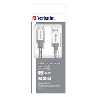 Kabel USB (3.1), USB A M- USB C M, 0.3m, stříbrný, Verbatim, box, 48868